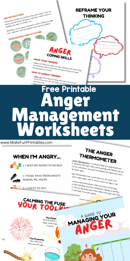 Free Anger Management for Kids Workbook with fun worksheets teaching calm-down strategies and emotional control.