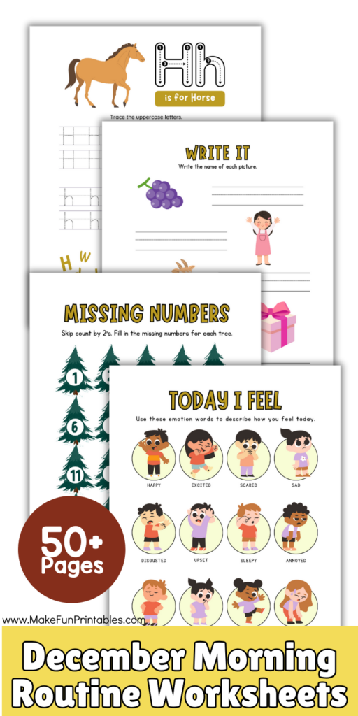 Winter themed worksheet pack with alphabet tracing snowflake counting sight word practice and daily learning pages for young learners.