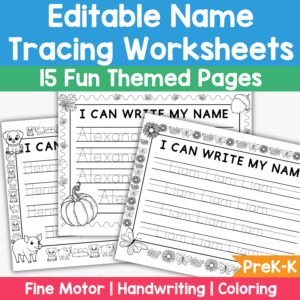 Name Tracing Worksheets – Editable Printable PDF (15 Themes)