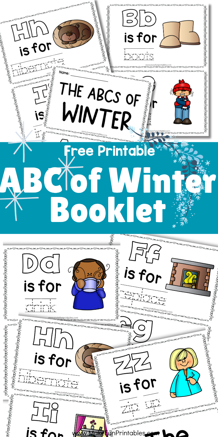 ABCs of winter tracing cards showing A to Z winter words with uppercase and lowercase letter tracing for preschool and kindergarten fine motor practice