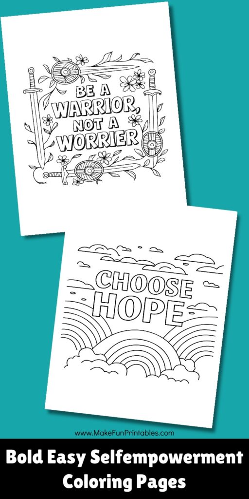 Bold self-empowerment coloring worksheet with positive affirmation for preschool and kindergarten kids