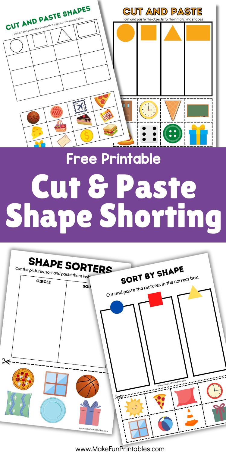 Free printable shape sorting worksheet for preschool with cutting and pasting activities