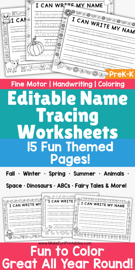 Editable name tracing worksheets free printable for preschool and kindergarten handwriting and fine motor practice
