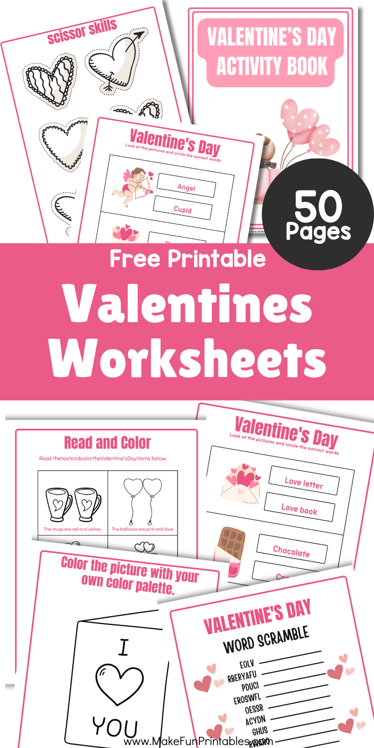 No prep valentines day worksheets printable with scissor skills phonics math and fine motor practice for young learners