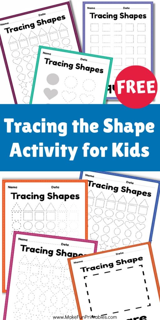 Tracing shapes printable worksheet with dotted lines for preschool and kindergarten fine motor practice