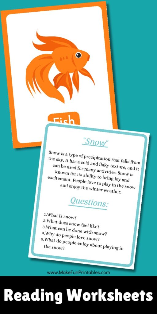 Early reading worksheets showing preschool and kindergarten comprehension activities