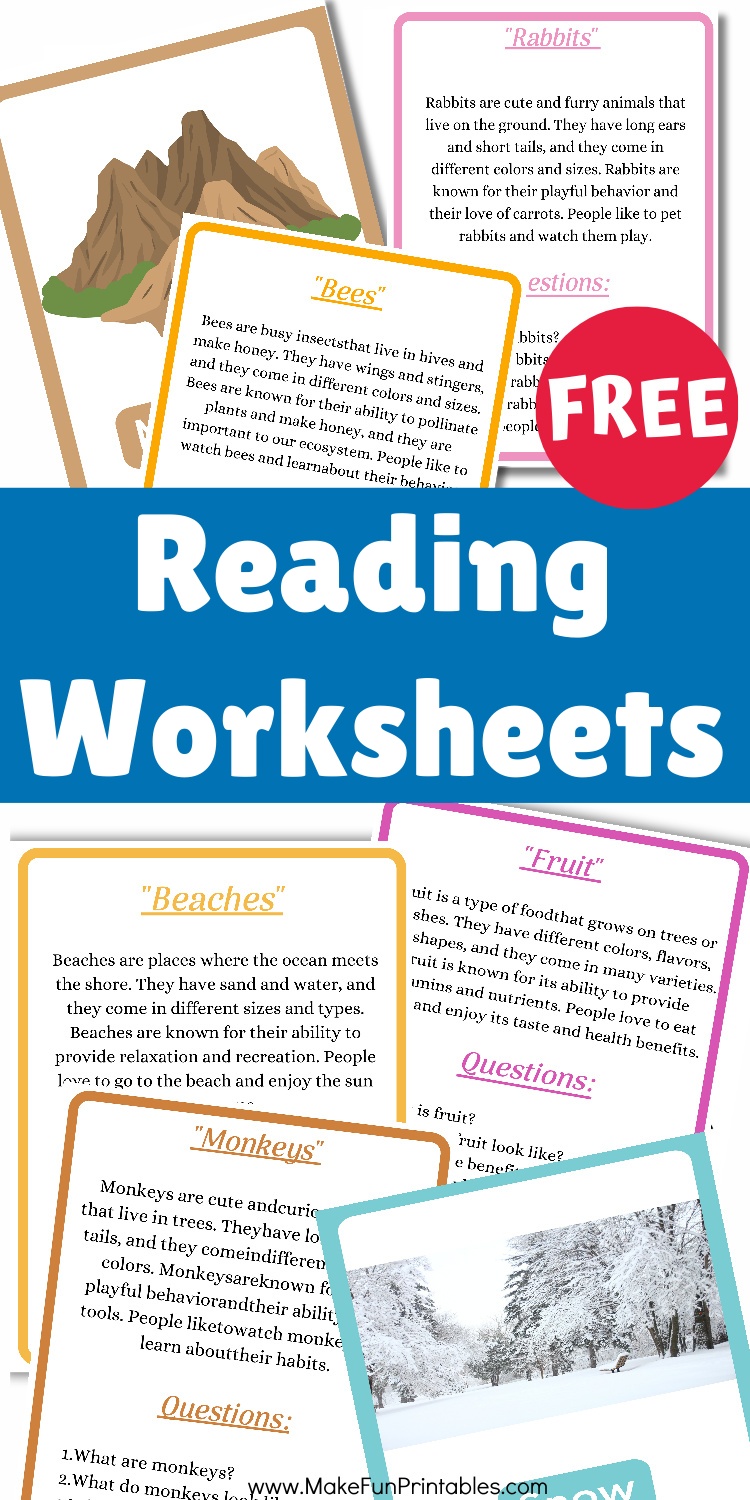 Reading comprehension worksheets for preschool and kindergarten with short nonfiction passages and simple questions