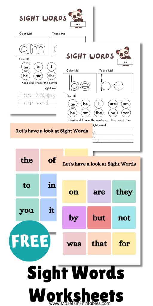 No-prep sight words worksheet pack with high frequency word tracing and visual recognition activities for preschool and kindergarten