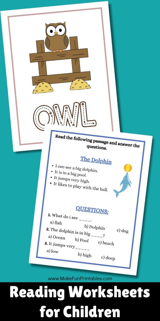 Early reading worksheets showing preschool and kindergarten comprehension activities