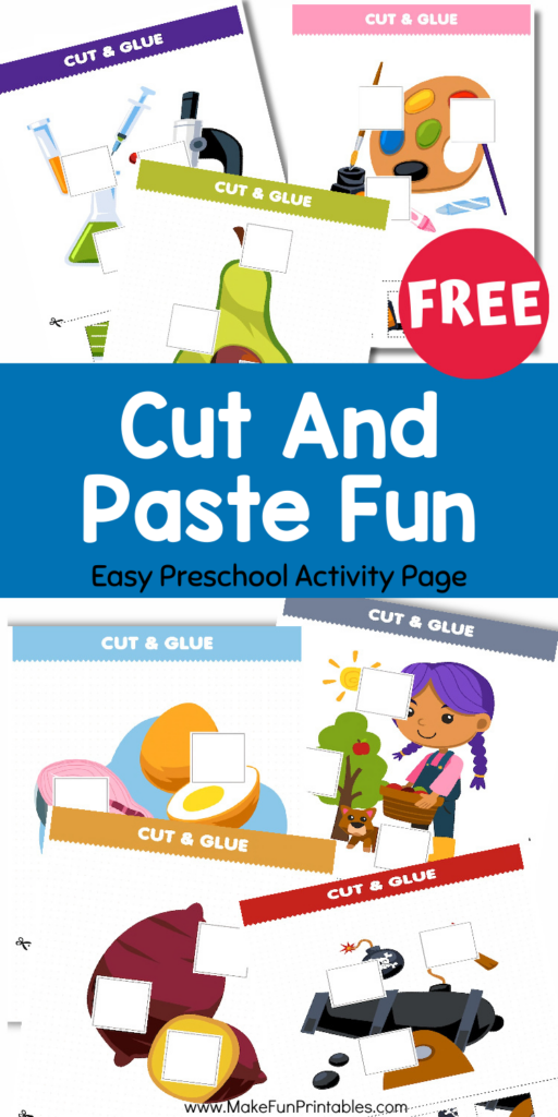 Free printable cut and glue worksheet for preschool scissor skills practice