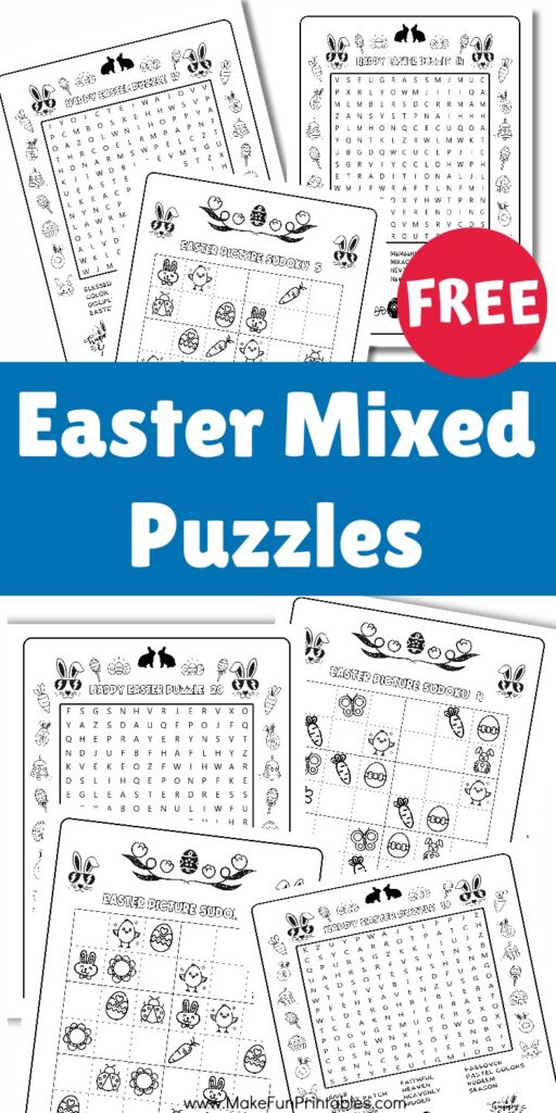 Easter word search sudoku and cut and paste worksheet for kids fine motor and logic practice
