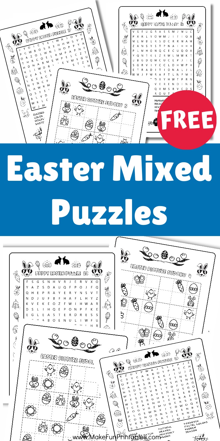 Easter word search sudoku and cut and paste worksheet for kids fine motor and logic practice
