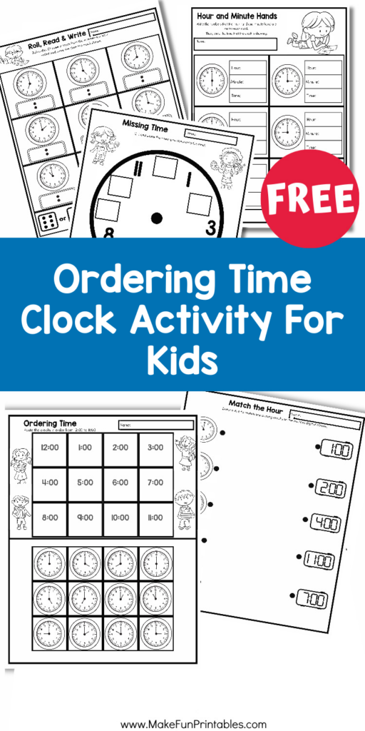 Free printable telling time worksheet with analog clocks and hour minute hand practice for kids