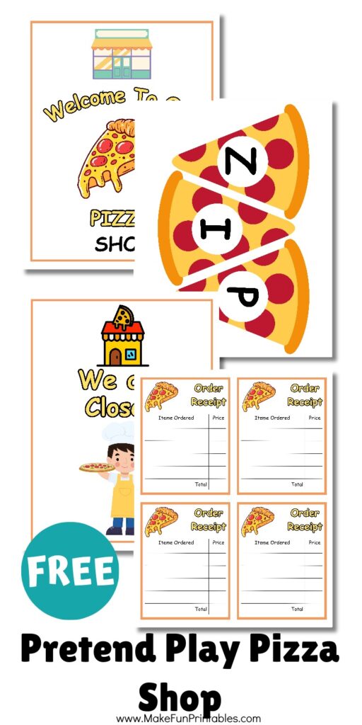 Free printable pizza shop dramatic play printables for preschool pretend restaurant activity