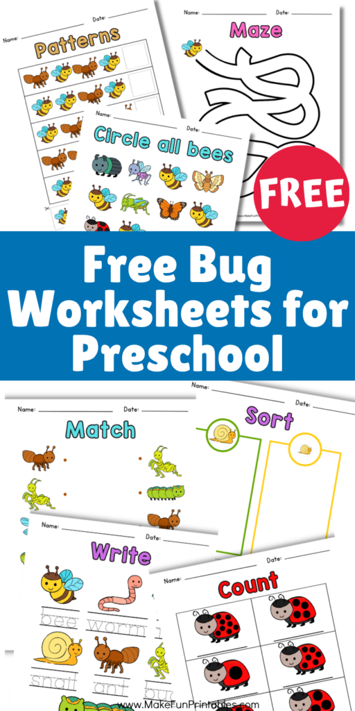 Bug worksheet for preschool with tracing counting matching and fine motor activities