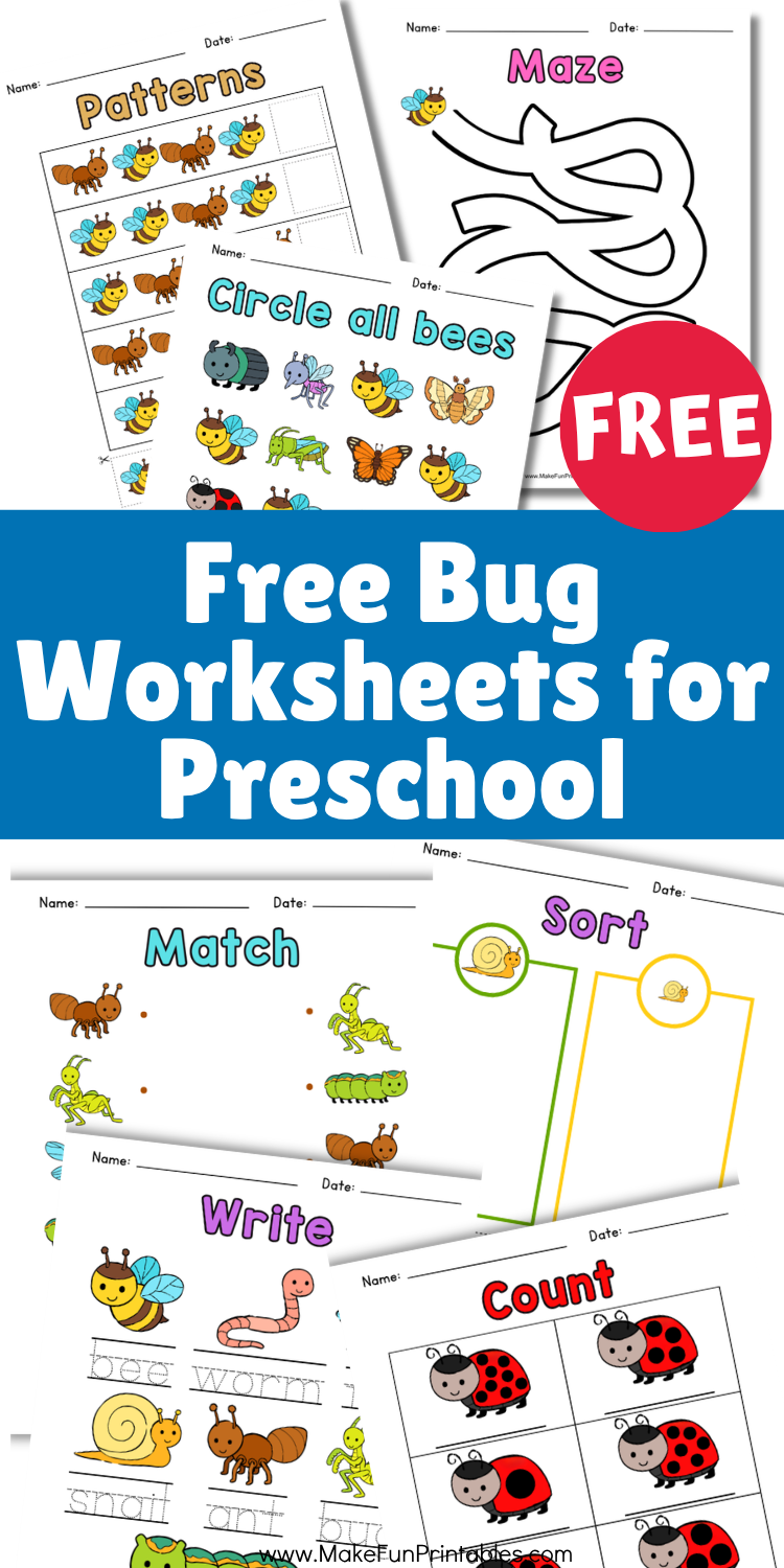Bug worksheet for preschool with tracing counting matching and fine motor activities